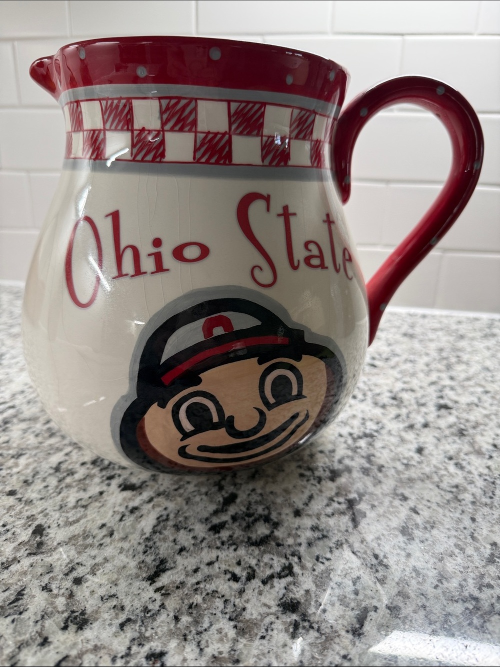 Ohio State Red Ceramic Pitcher with Mascot Design